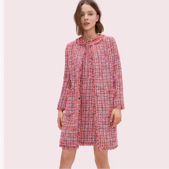 Kate Spade Tweed Open Front Fringe Peacoat Winter Jacket Preppy Pink 6 - Picture 11 of 11